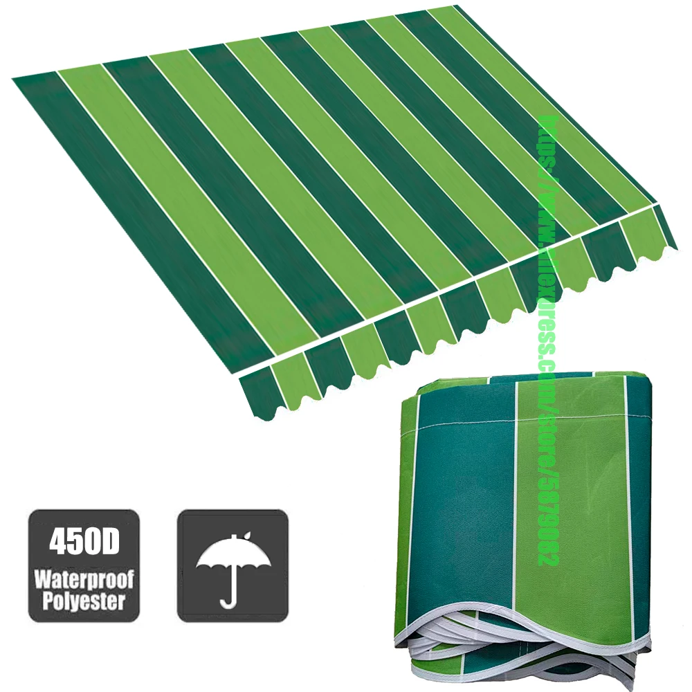 

Green Color Strips Telescopic Canopy Replacement Cloth Poly Fabric Outdoor Awning Waterproof Material Store Banner UV Block