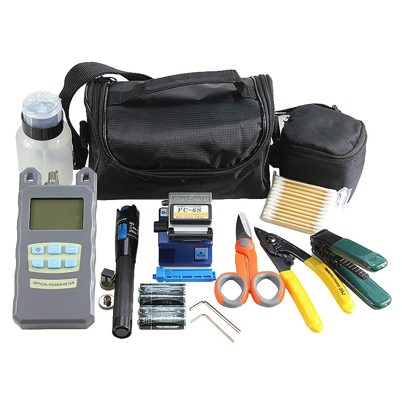 

FTTH fiber tool set power meter visual fault locator fc-6s fiber cleaver CFS-2 stripper Kevlar scissors optical fiber tool kits