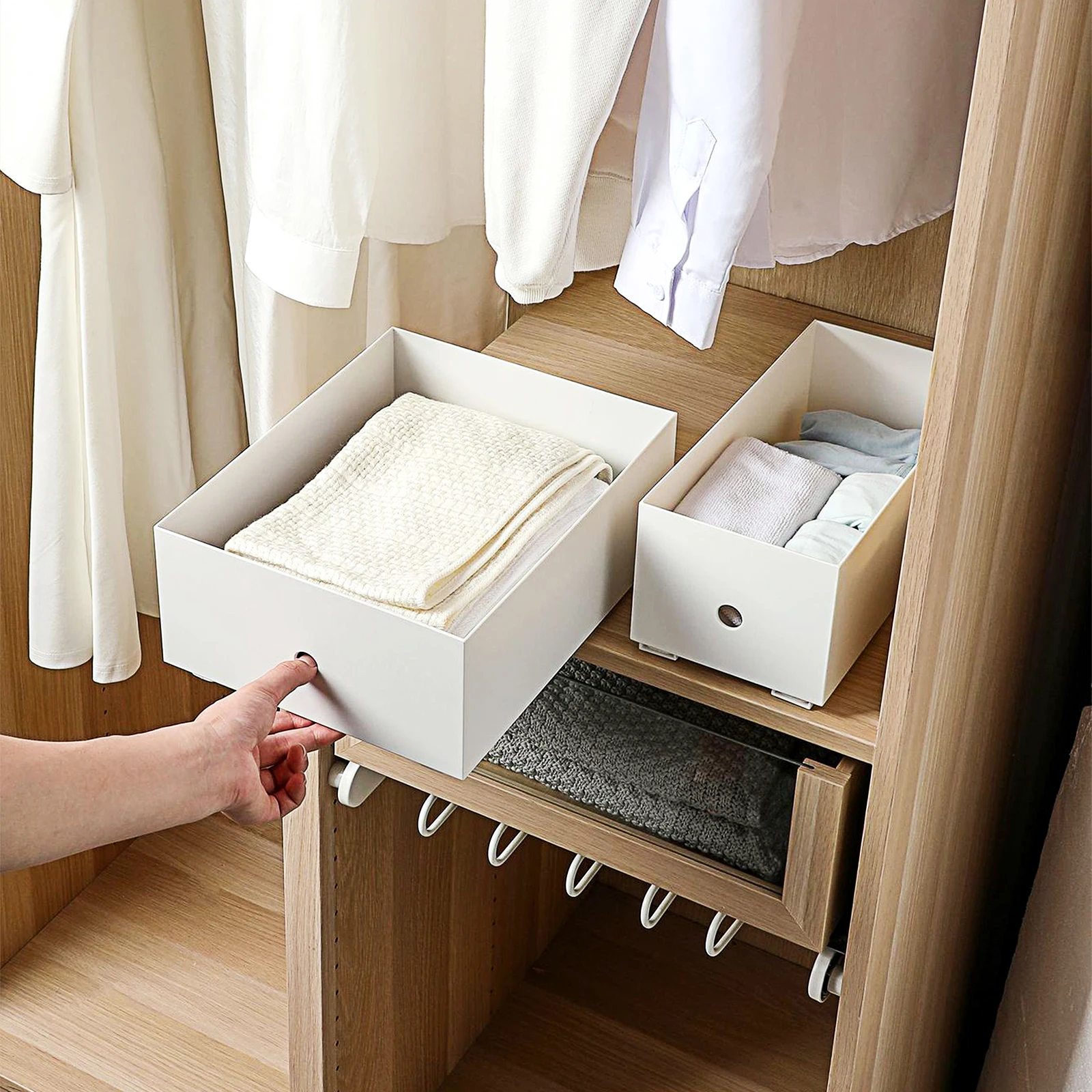 

4pcs Track Storage Box Self Adhesive Drawer Slides Bottom Mount HIPS Material Rails White Color Strong Load Bearing Capacity