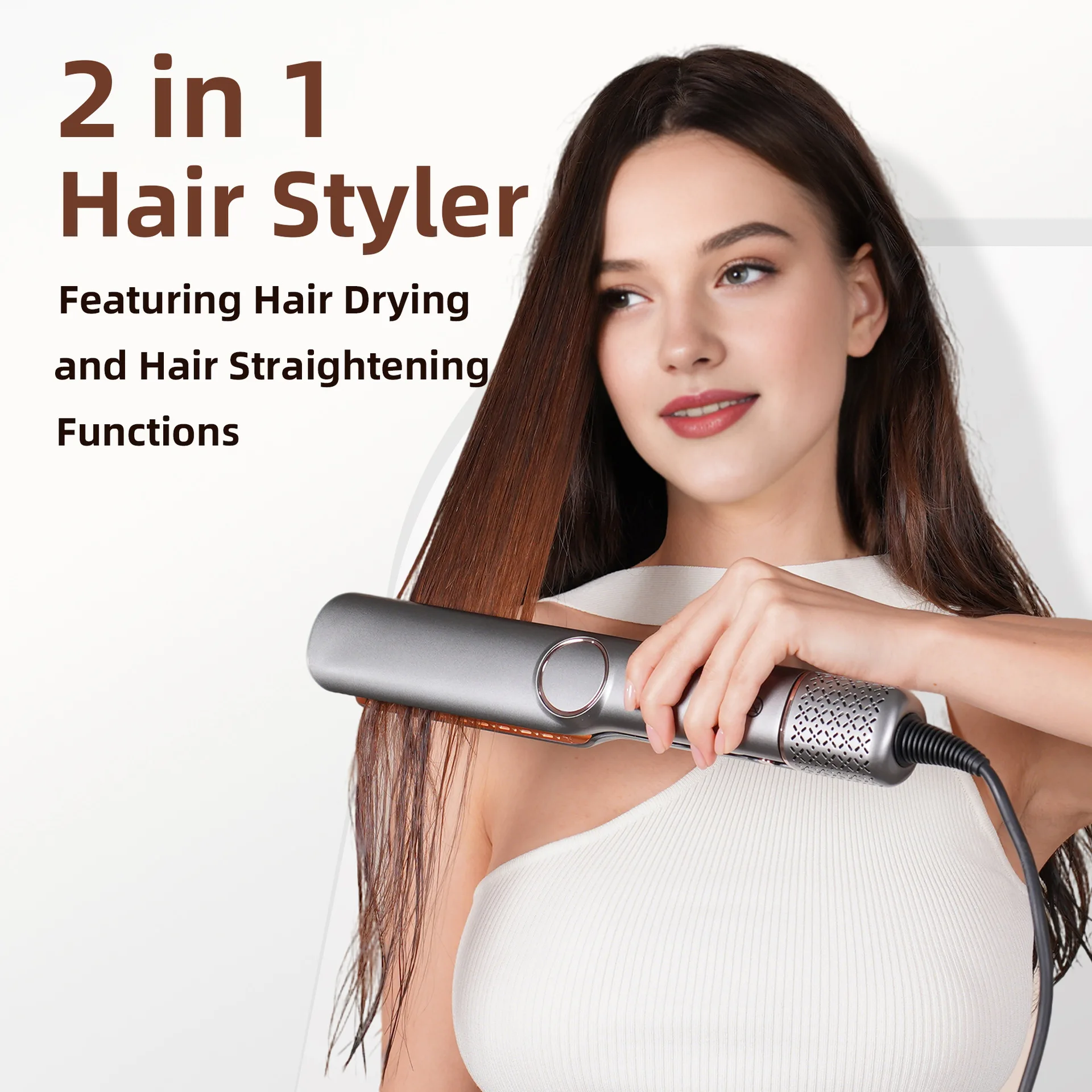 2-in-1  High-speed Hair  Dryer and Straightener Negative Ion Gentle Heating Comb Hair Straightener Plate.
