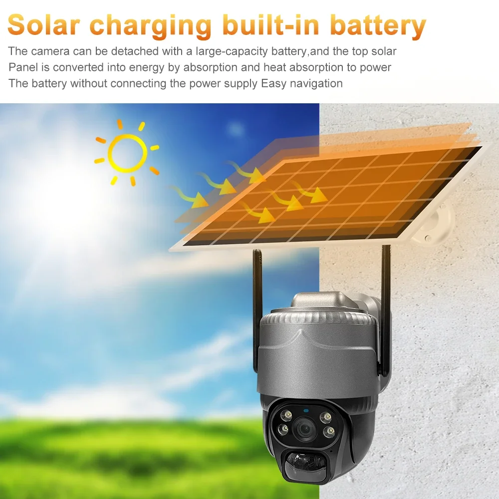 SANSCO 5MP 4G PTZ Solar Camera Built-in Battery PIR Motion Detection Tracking Outdoor WIFI 3MP Security IP Camera V380 PRO