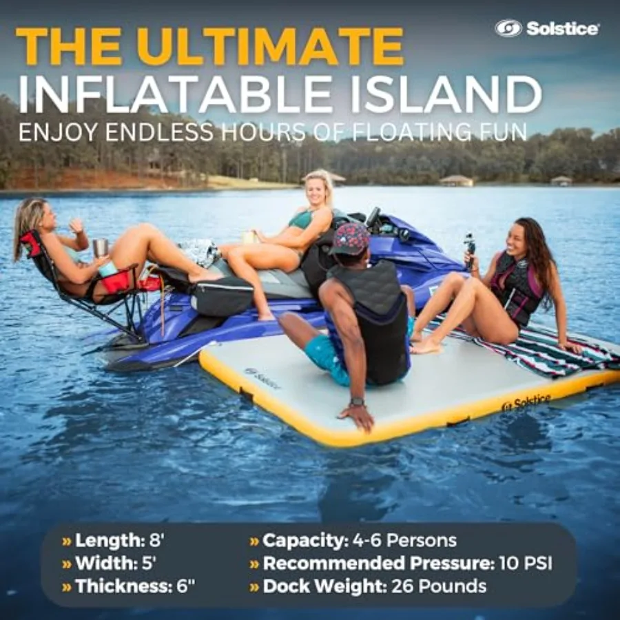 6-Person Classic Inflatable Dock, Floating Water Raft Platform, 8ft x 5ft - Outdoor Fun for Lake, River, Swimming Pool Beach, I view 2