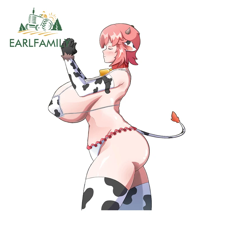 EARLFAMILY 13cm x 9.5cm Cow Girl Succubus Decal Huge Breasts NSFW Ass Tail Prayer Female Ecchi Car Stickers JDM Graphics