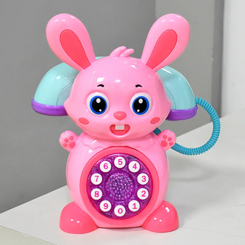 New Cartoon Cute Rabbit Simulation Phone Smart Early Education Retro Landline Phone Girls Play House Toys With Lights And Music