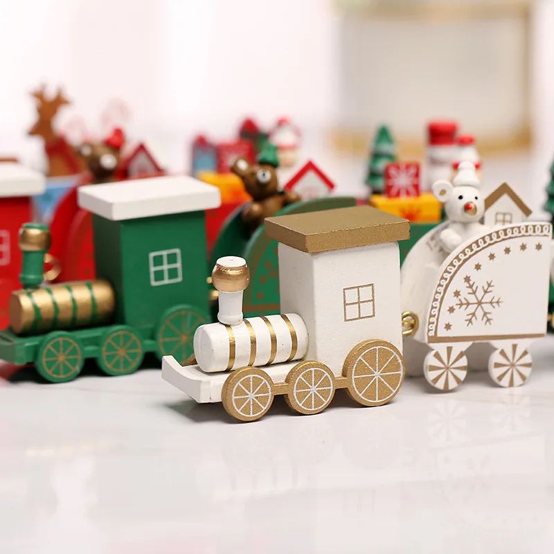 Christmas Wooden Train Ornaments With Santa Merry Christmas Decorations For Home Xmas Kids Gift Toy Noel Navidad  New Year