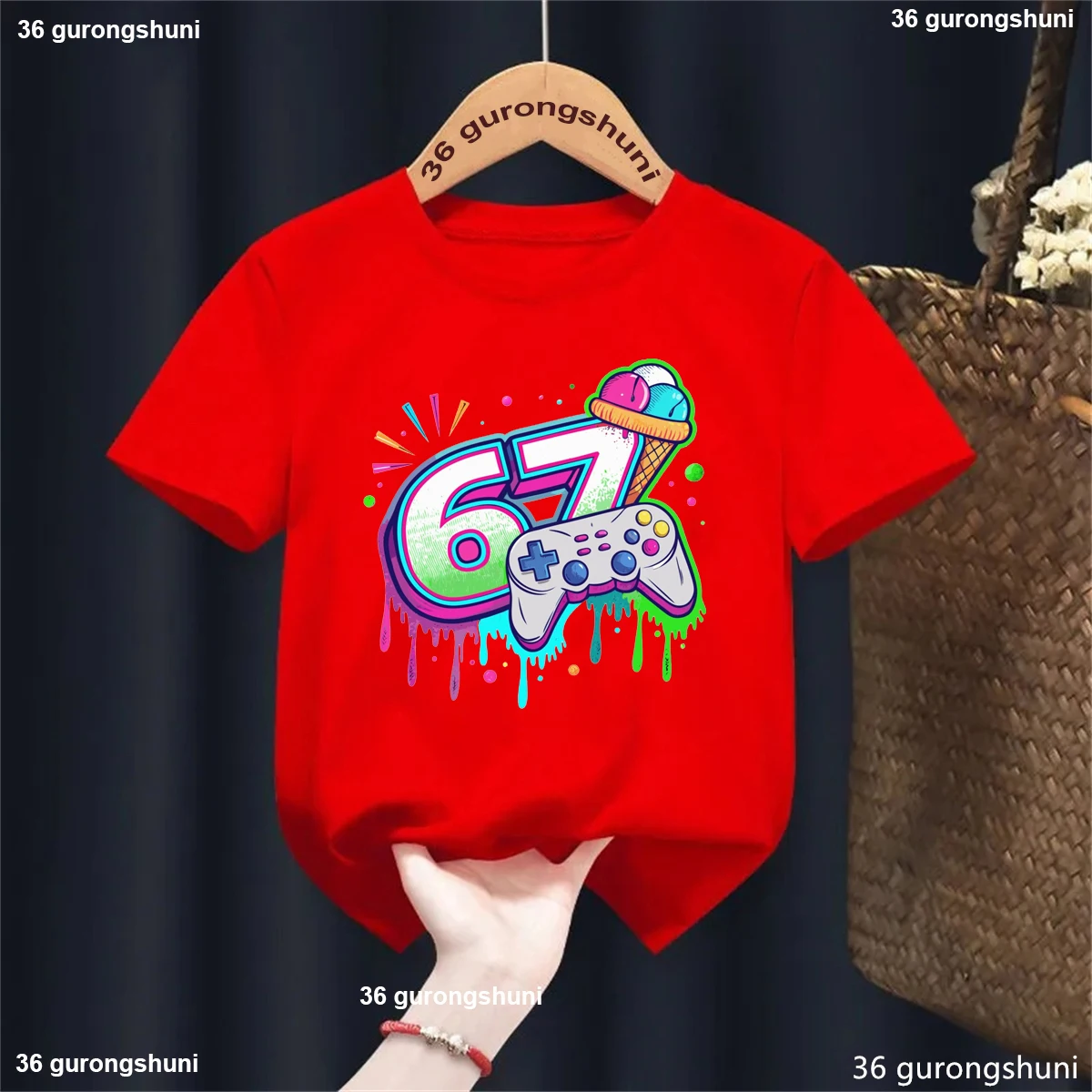 Ice Cream Game Six Seven 67 Meme Printed T Shirt Girls/Boys Funny Kids Clothes Fashion White/Black/Pink/Red/Blue/Grey T-Shirt