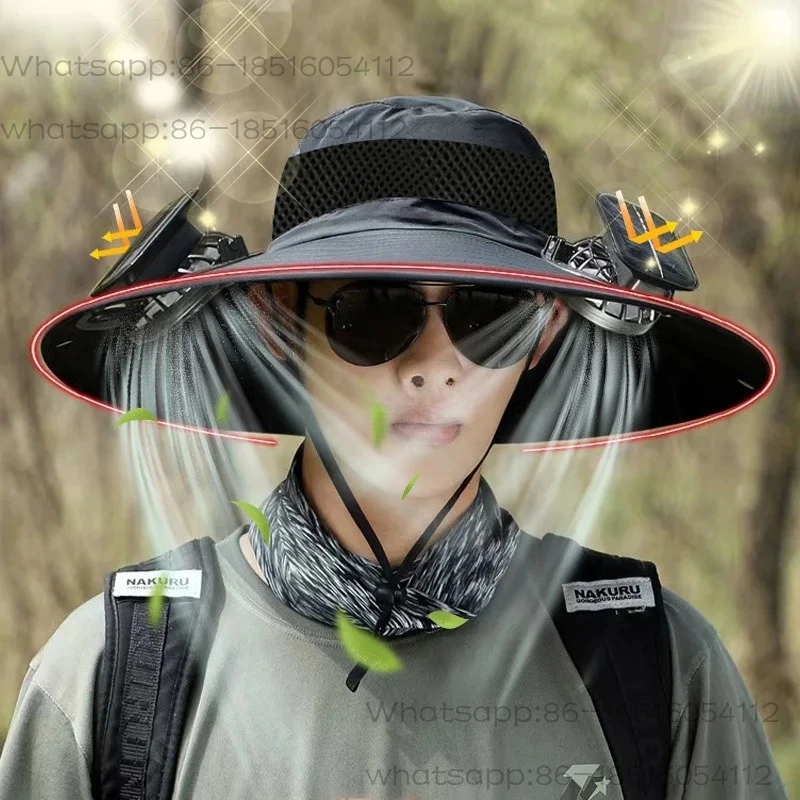 

Двойные вентиляторы Кепка для рыбалки на открытом воздухе Вентилятор с солнечной батареей и USB-зарядкой Охлаждающая шляпа Рыбацкая шляпа Шляпа от солнца на лето на открытом воздухе