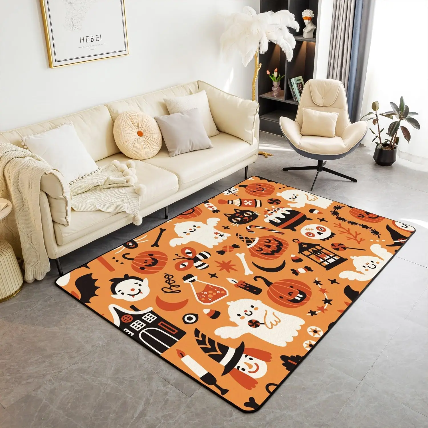 Halloween Bat Rug,Halloween Decorations Carpet for Bedside, Halloween Teal Blue Green Purple Bedroom Living Room Decorative Rug