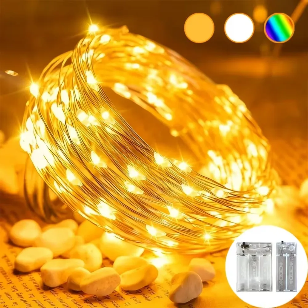 Battery Powered Copper Wire Lights Twinkling Warm White for Christmas Weddings Parties Homes Windows Balconies Tables Decors
