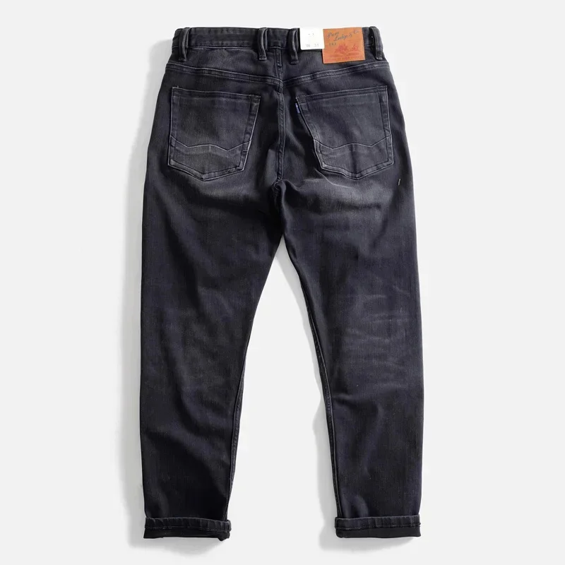 تم غسل جينز ذو ساق مستقيمة عتيقة ثقيلة في السراويل الرجالية المرنة الصغيرة القديمة