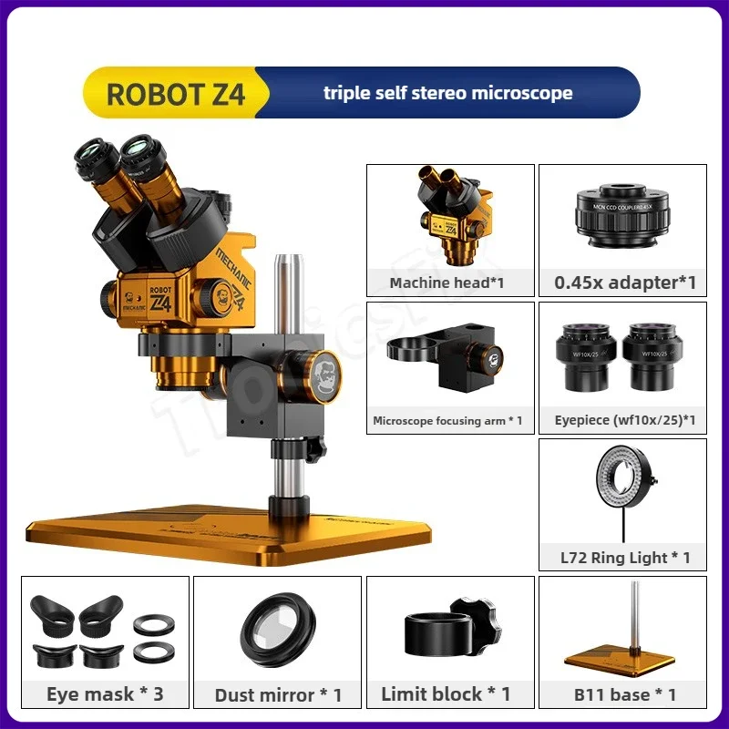 Microscopio Trinocular estéreo con aumento mecánico ROBOT Z4, 6,5-60X, con ocular ajustable para reparación de soldadura de placa base