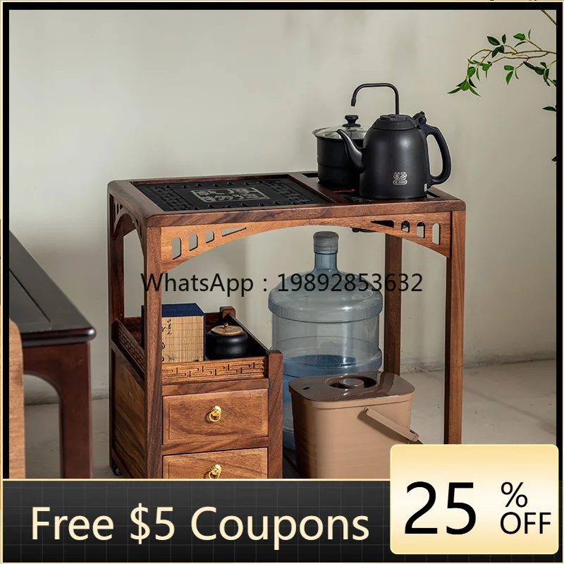 1LYY Walnut Solid Wood Tea Cabinet Tea Table Simple Luxury Tea Table Kettle Integrated Mobile  Table Side