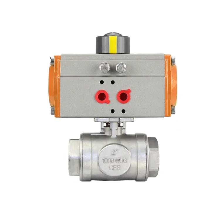 DN80 12V 24V ball valve metal hard seal Pneumatic Actuated Stainless Steel  3 Ways Ball Valve