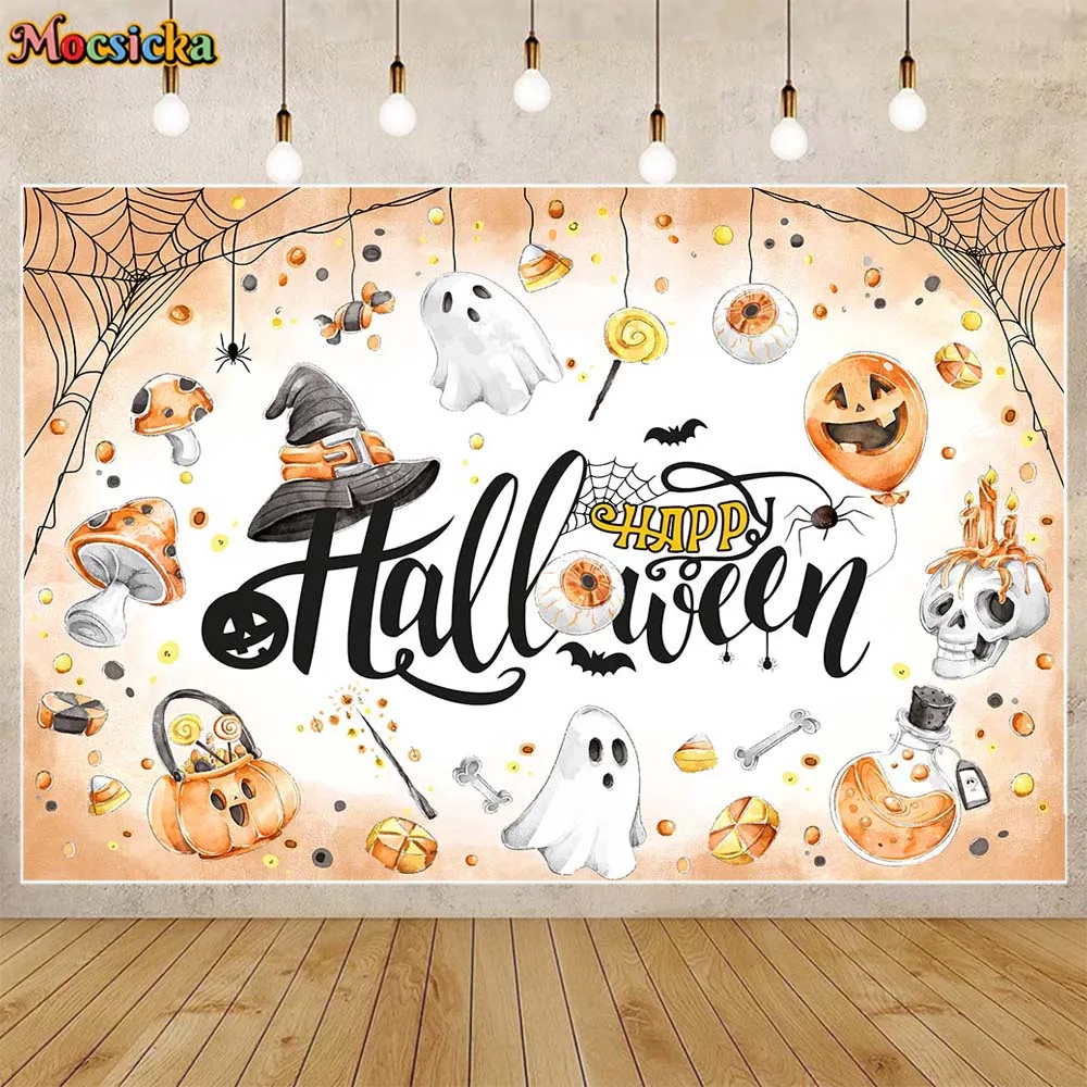 

Mocsicka Happy Halloween Background Evil Pumpkin Ghost Halloween Party Decor Family Portrait Photography Backdrops Photo Studio