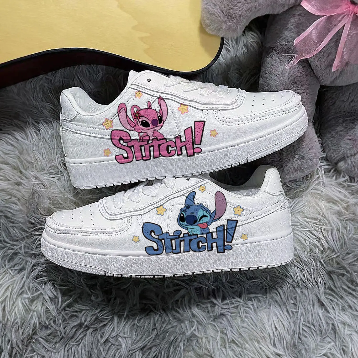 Disney Lilo & Stitch Sneakers Anime Stitch Basket Shoes Couple White Shoes Cartoon Adult Casual Shoes Tennis Shoes Size 35-44