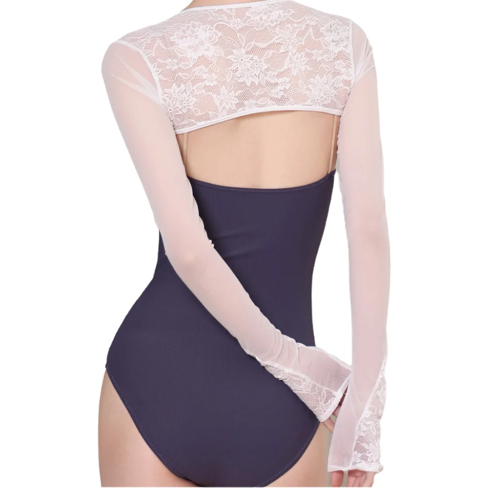 

Women's Ballet Dancewear with Shoulder Protection, Lace Dance Practice Top with Overlapping Vest