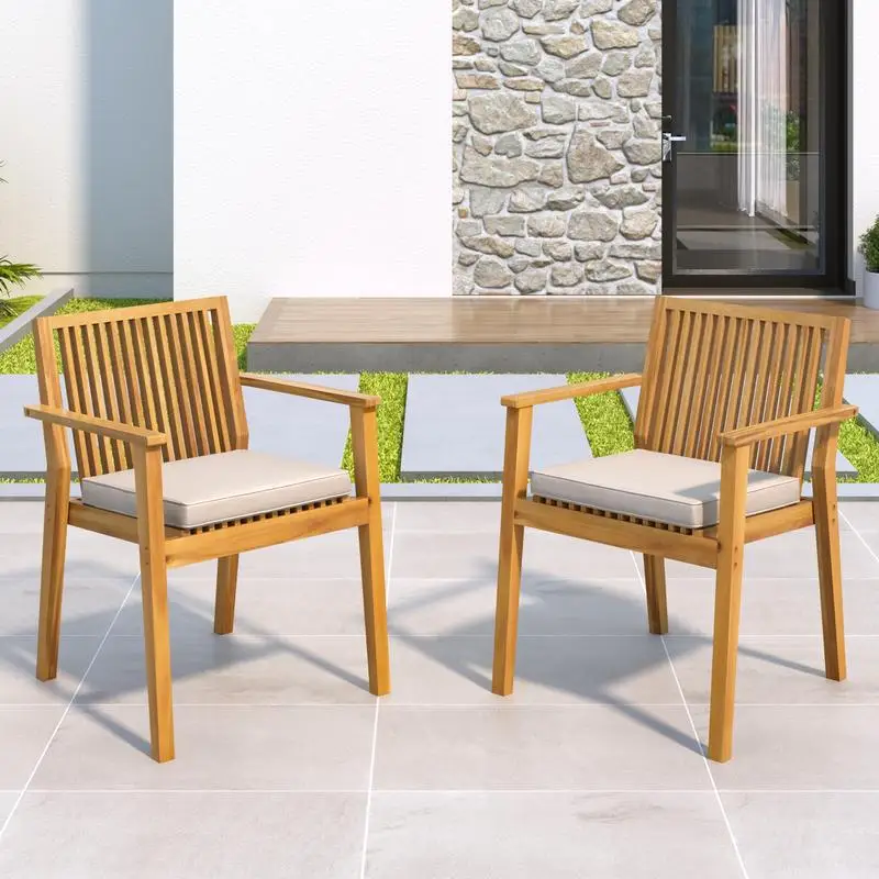 

Outdoor Dining Chair Set of 2 - Durable Acacia Wood, Comfortable Weather-Resistant Seating, 400 lbs Capacity, Natural Finish