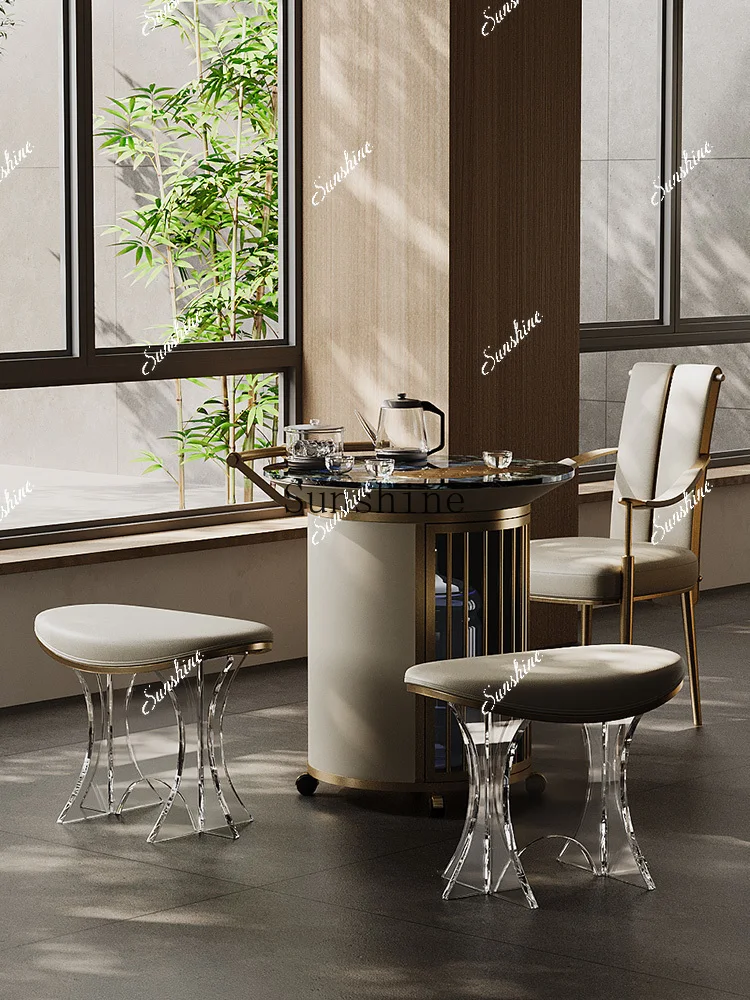 

Natural marble movable balcony living room home light luxury high-end tea cabinet table simple FT