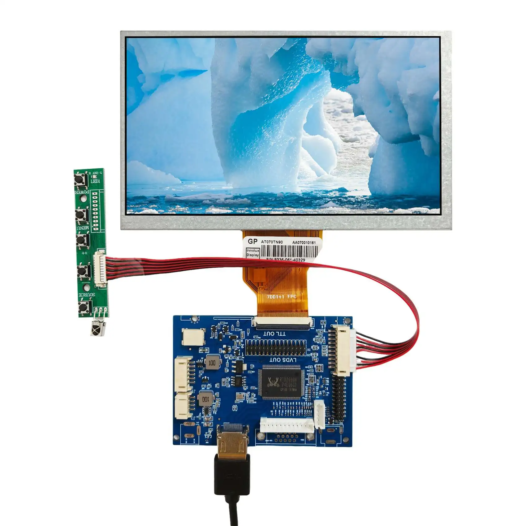 Vsdisplay 250Nits 7 Inch Tft Screen AT070TN90 7 Inch 800X480 Tft Display 7'' Lcd Screen With  H/D Vga Av Driver Board