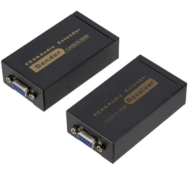 DT21 VGA Video Audio Signal Extender 100M 328ft over CAT5e/6 1080P HD Extension Adapter 1920x1440@60Hz for Monitor Projector