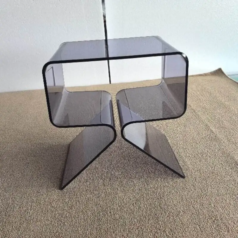 Geometric X-leg transparent side table - high-end acrylic bedside table with simple interior decoration