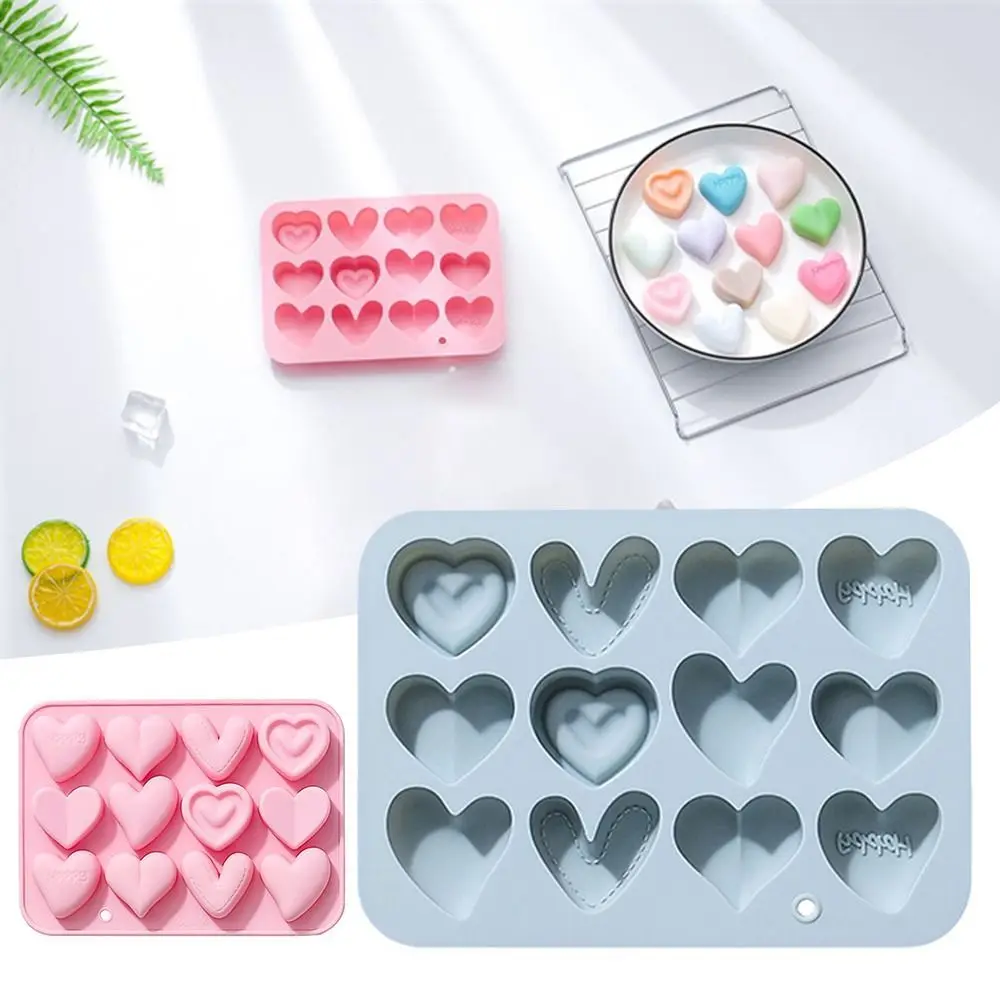 12 Cavities Love Heart Silicone Mold Chocolate Cake Decorating Mold Jelly Pudding Candy Mold Holiday Decoration Baking Tools