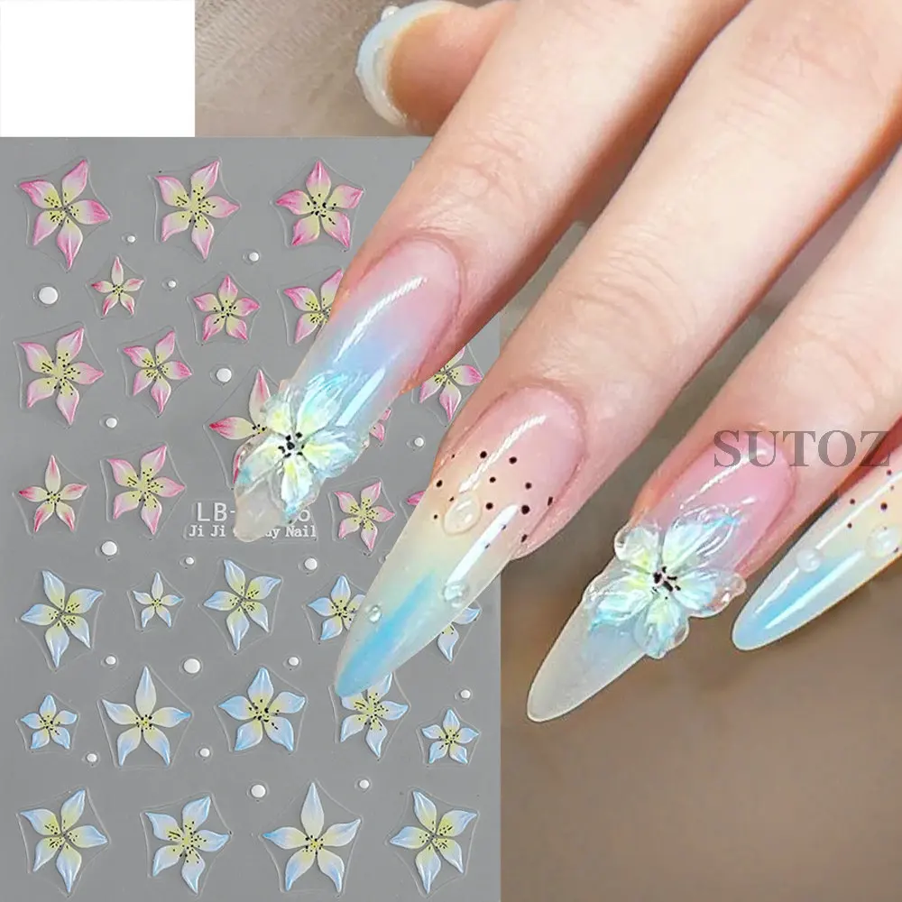 Laser Hawaiian Flower Nail Art Stickers viola Cherry Blossom Design petali lucidi cursori per foglie Charms Manicure decori LEBLB-W056