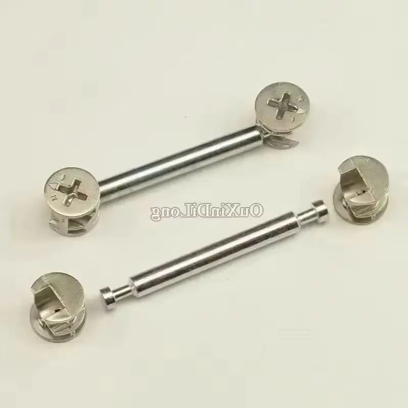 100Set 3 in 1 Furniture Connecting Fittings 64mm Rod Cam Connectors Screws Fitting Eccentric Wheel with Dowel