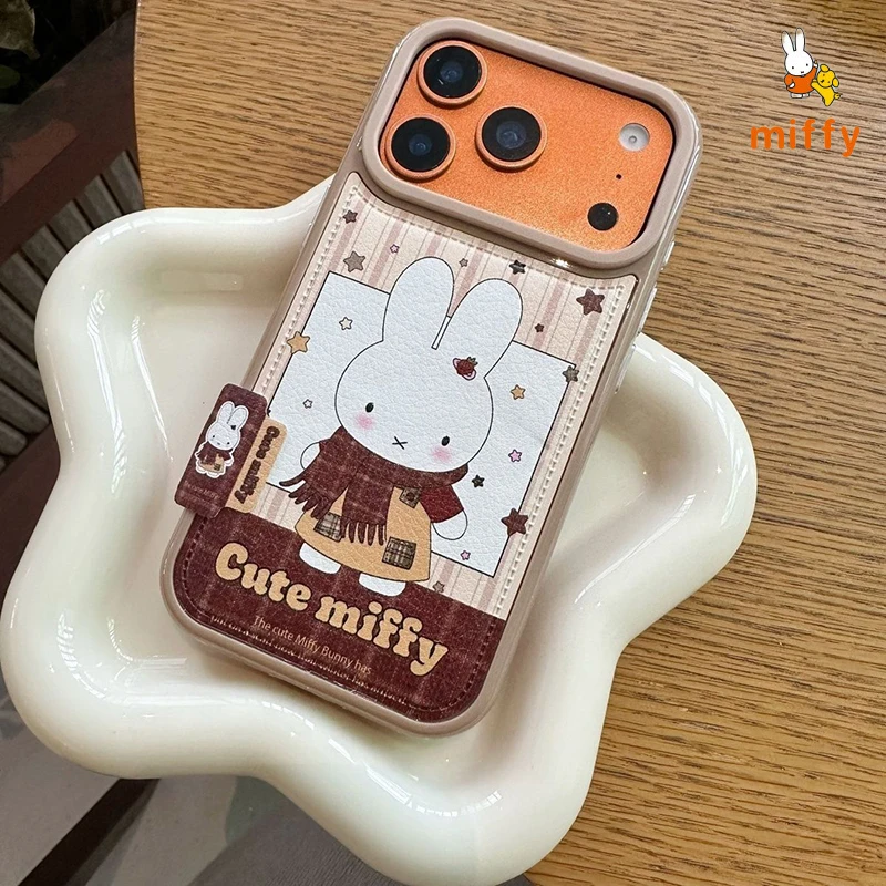 Bonito miffy escudo do telefone adequado para iphone 17 16 15 14 dos desenhos animados criativo cachecol coelho anti gota caso de telefone anime acessórios presente