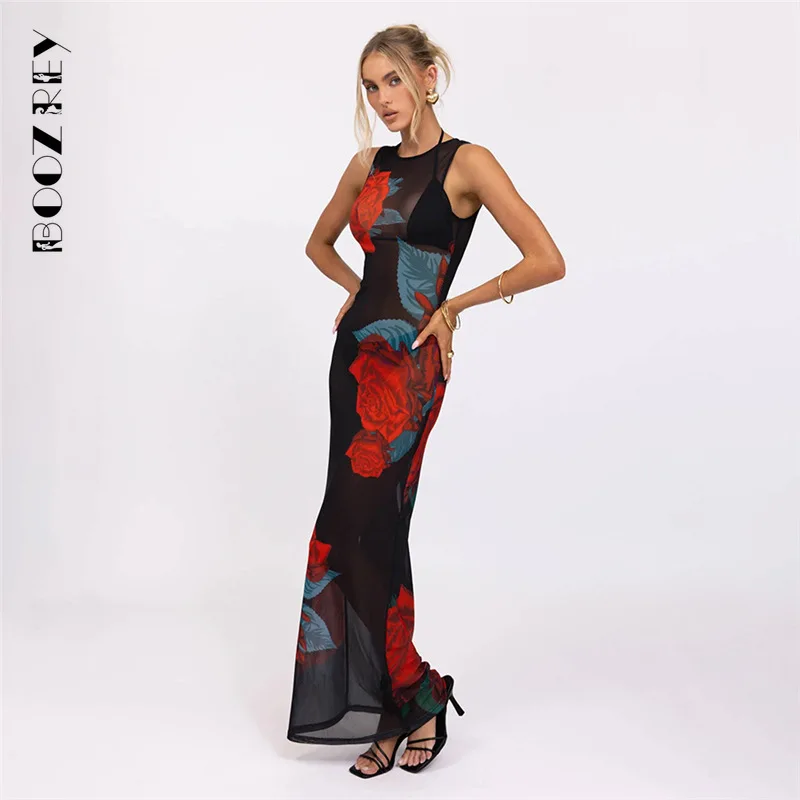 BoozRey Woman Tie Dye Print Woman Summer Swing Collar Halter Bandage Sheer Stretch Coquette Party Sexy Vestidos Clubwear