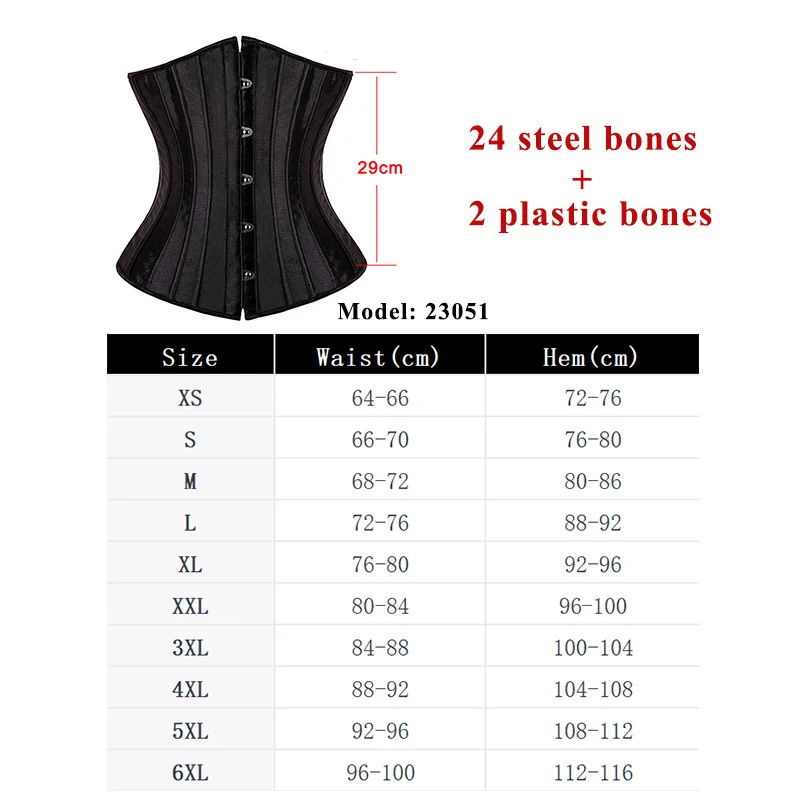 Underbust Black Corset Woman Belt Plus Size Top Short Faja Gaine Steel Boned Slimming Waist Corsets for Women Body Shapewear