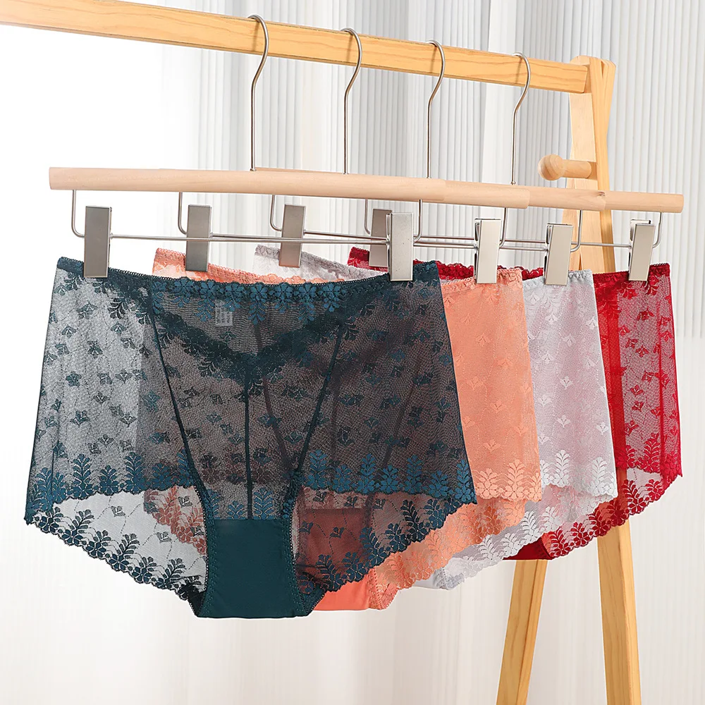 Celana Dalam Wanita Ukuran Besar 2XL Cepat Kering, Seksi Berenda, Pinggang Tinggi Tipis Elastis Jaring Transparan Bahan Sutra Es