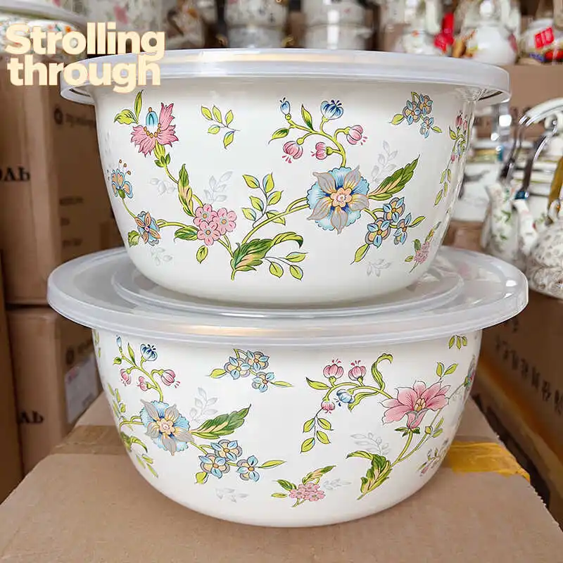 

24 + 28cm vegetable washing basin Zijin flower high-end and washbasin non-stick with enamel cover, no need to wake up the noodle