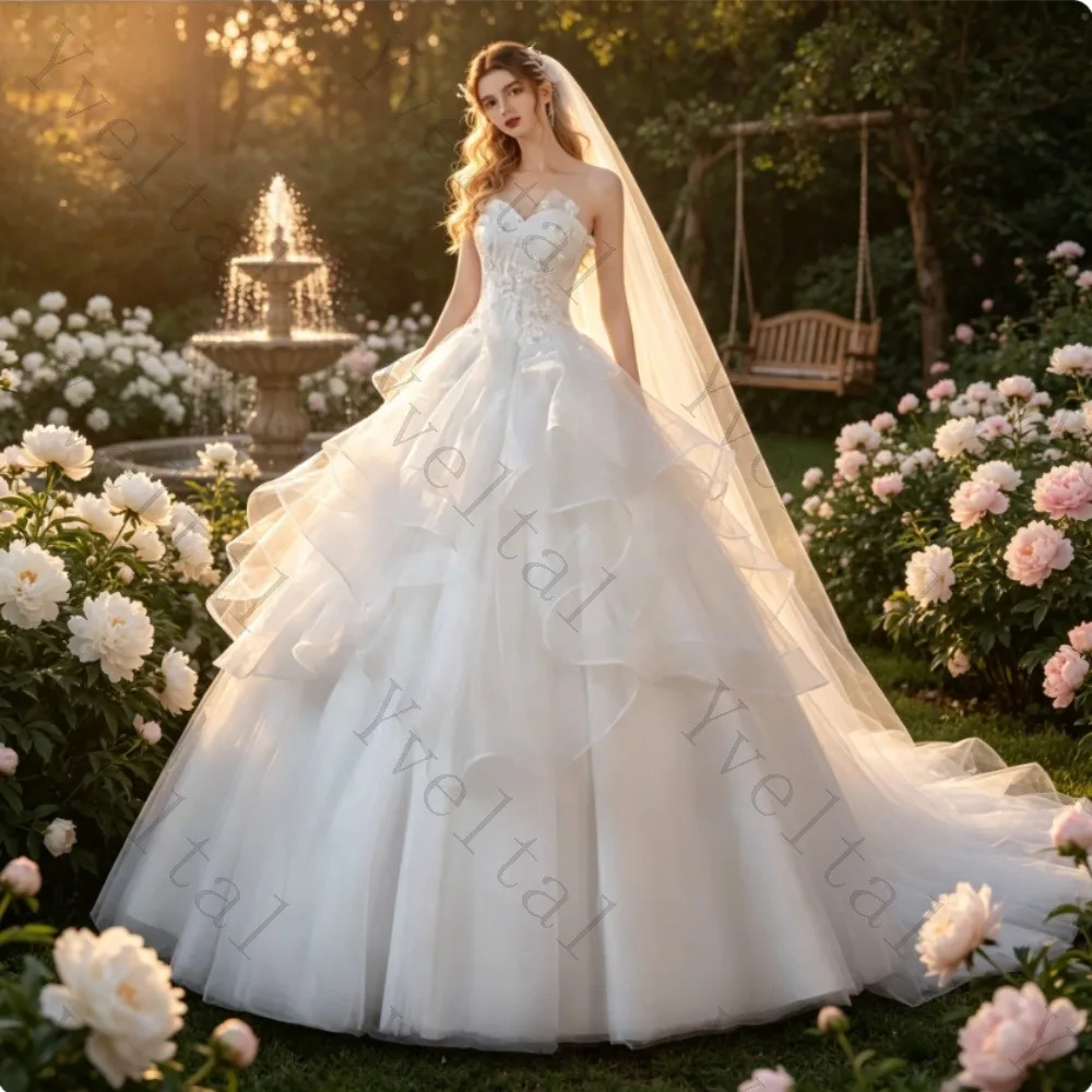Customized Temperament Graceful Lace Up Wedding Dresses with Lace Appliques Off Shoulder Charming Princess Bridal Gowns