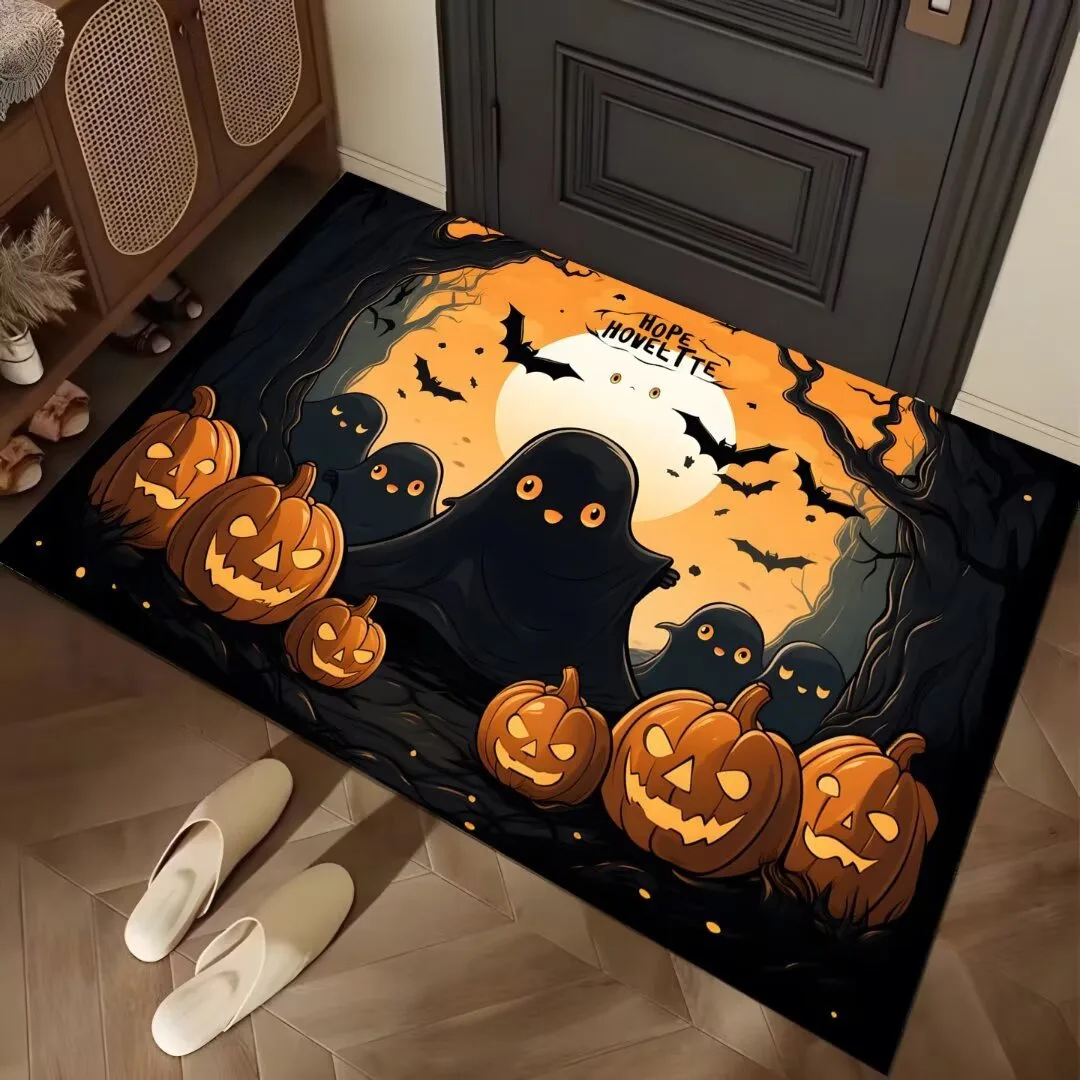 Fußmatte mit Halloween-Motiv und Kürbis-Schädel-Reaper-Muster, rutschfest, saugfähig, für den Innen- und Außenbereich, Willkommensmatte für Heimdekoration