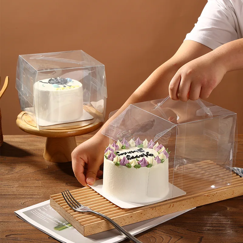 Transparent Cake Box with Handle Various Size Clear Square Cupcake Boxes Dessert Packaging Boxes Wedding Birthday Party Supplies