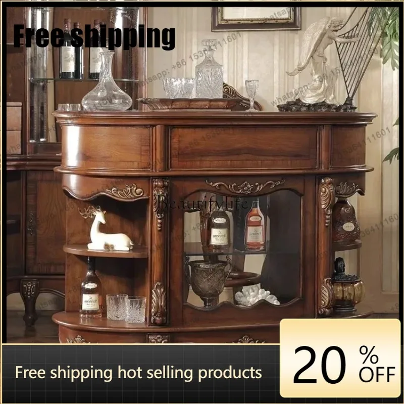 jj4  Best Seller 1PJ12**European High-end Solid Wood Wine Bar Counter American Old-fashioned Gold-painted Luxury Tea Cabinet
