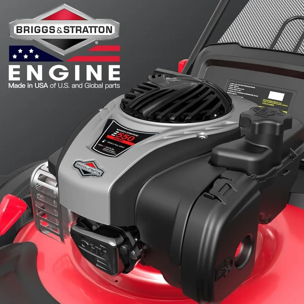 Self Propelled Lawn Mower with Briggs and Stratton E550 140cc Gas Engine 3-in-1 Mulching Side Discharge Bagging Features