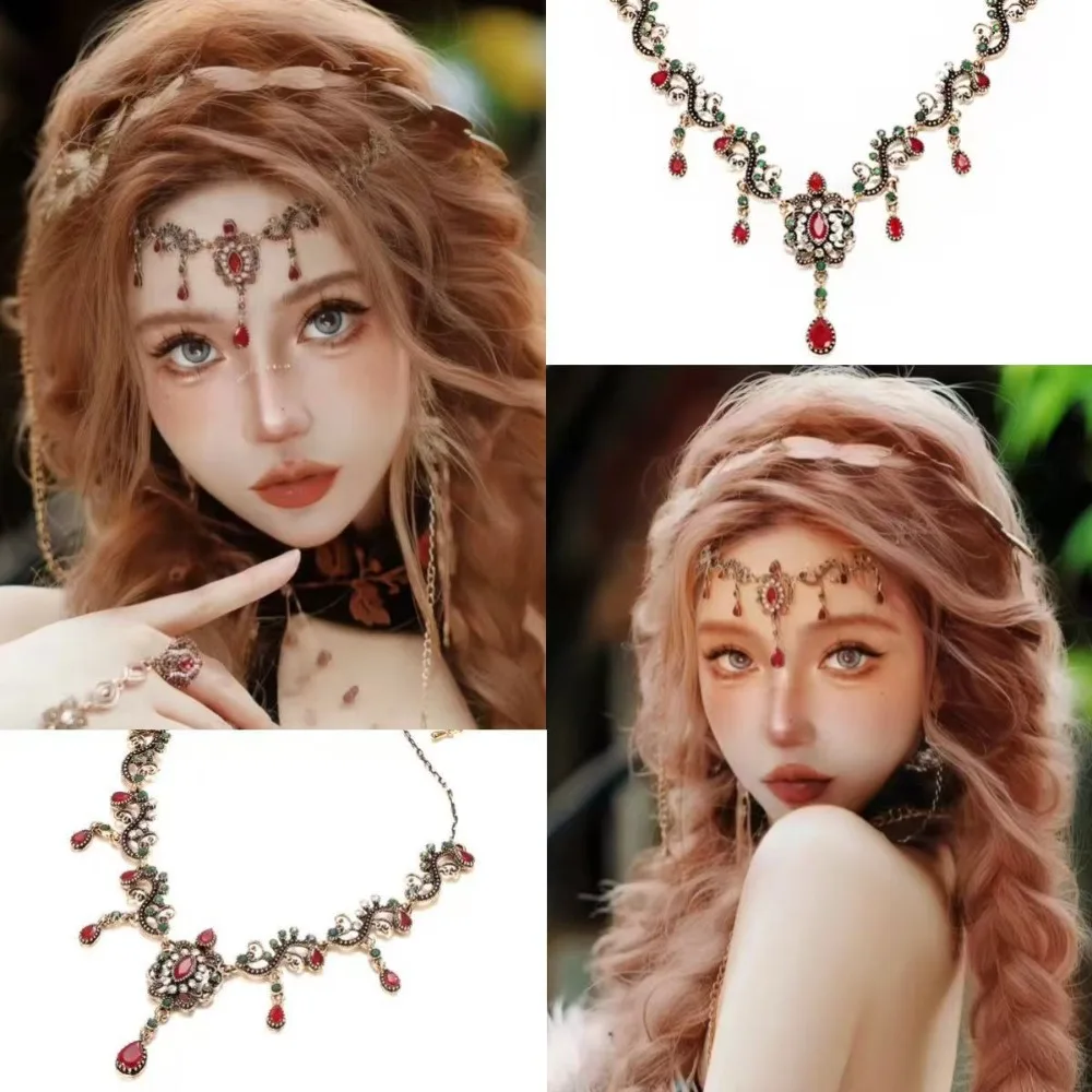 Ожерелье в стиле ретро в богемном этническом стиле, винтажное женское ювелирное изделие на шею, тибетское ожерелье с кисточками, аксессуар со стразами, цепочка на лоб, подарки