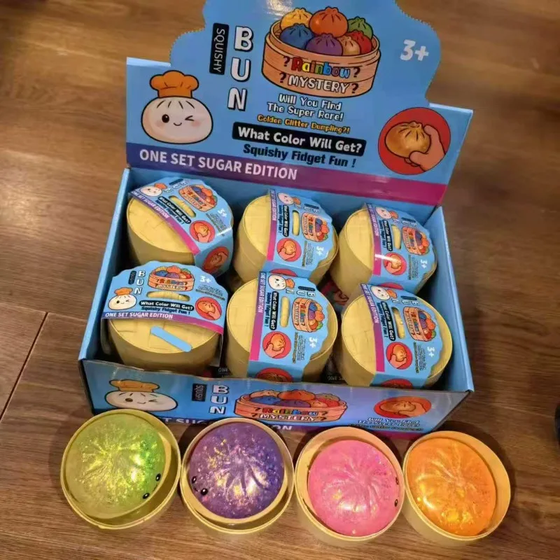 12 pcs Realistic Stress Relief Bun Squishy, Expression Style Maltose Char Siu Bun Slow Rising Toy