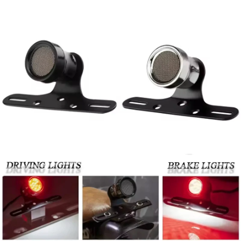 Motorcycle Rear Tail Brake Stop Light LED Retro Red Lamp W/ License Plate Mount for Harley Chopper Bobber Cafe Racer
