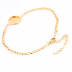 3pcs Stainless Steel Gold Plated Chain Bracelevt Bezel Blanks 12mm Cabochon Base Setting Trays Diy Bracelets Making Accessories
