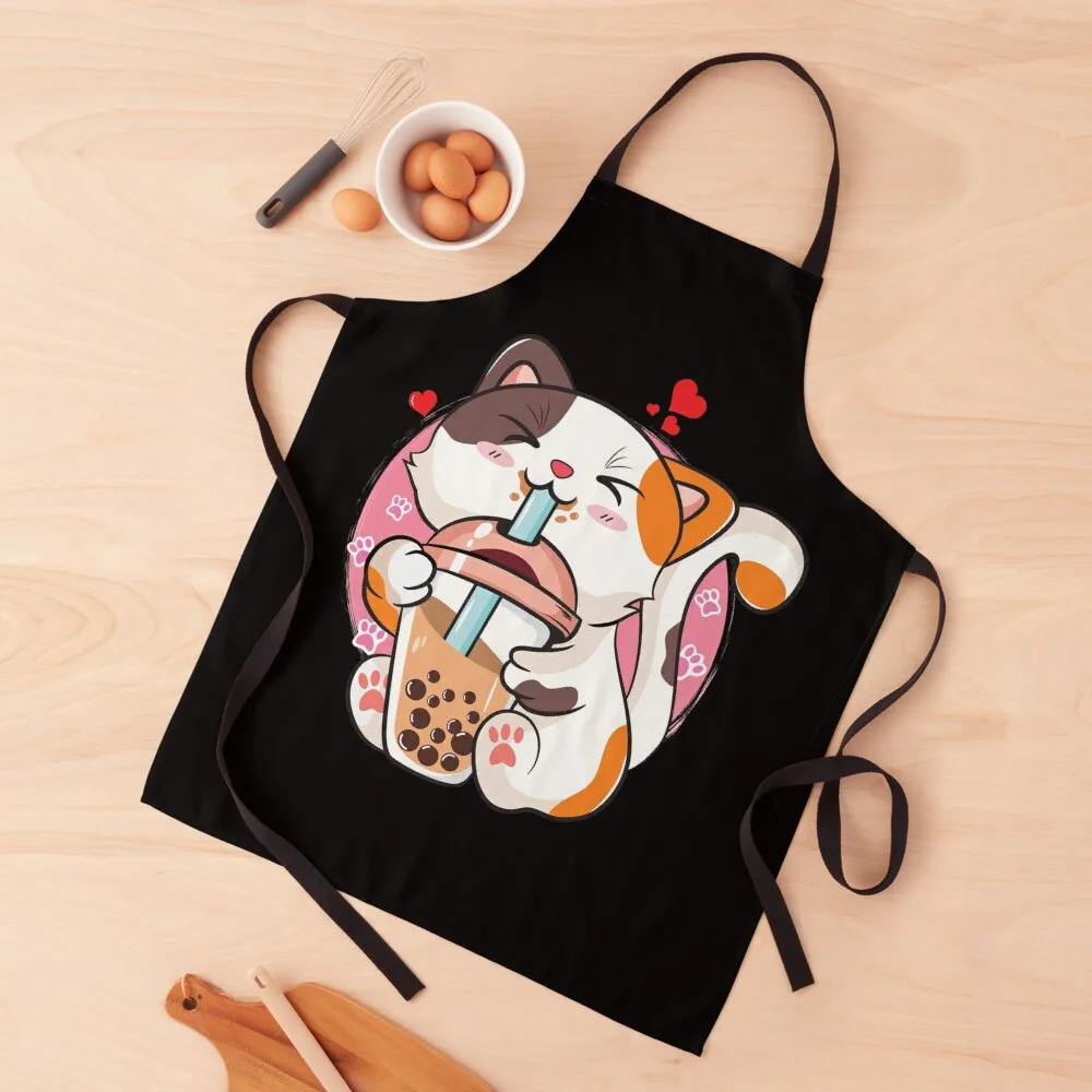 

Cat Boba Tea Apron Bib For Kitchen Kitchen New 2022 Year Kitchen