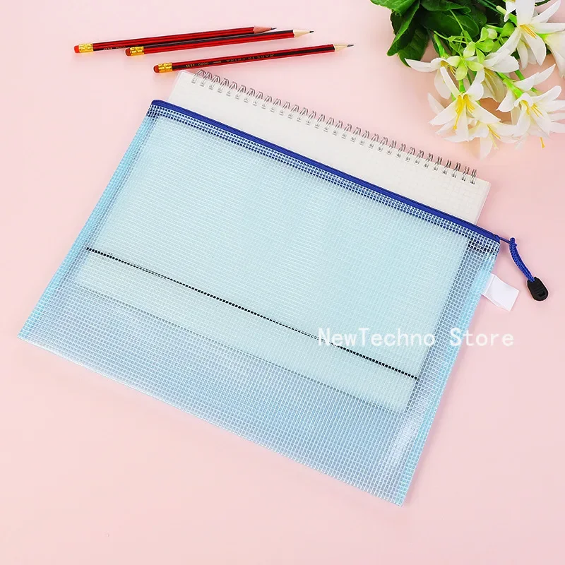 1PC Mesh Zipper Pouch Document Bag Waterproof Zip File Folders A5 School Office Supplies Pencil Case Storage Bags
