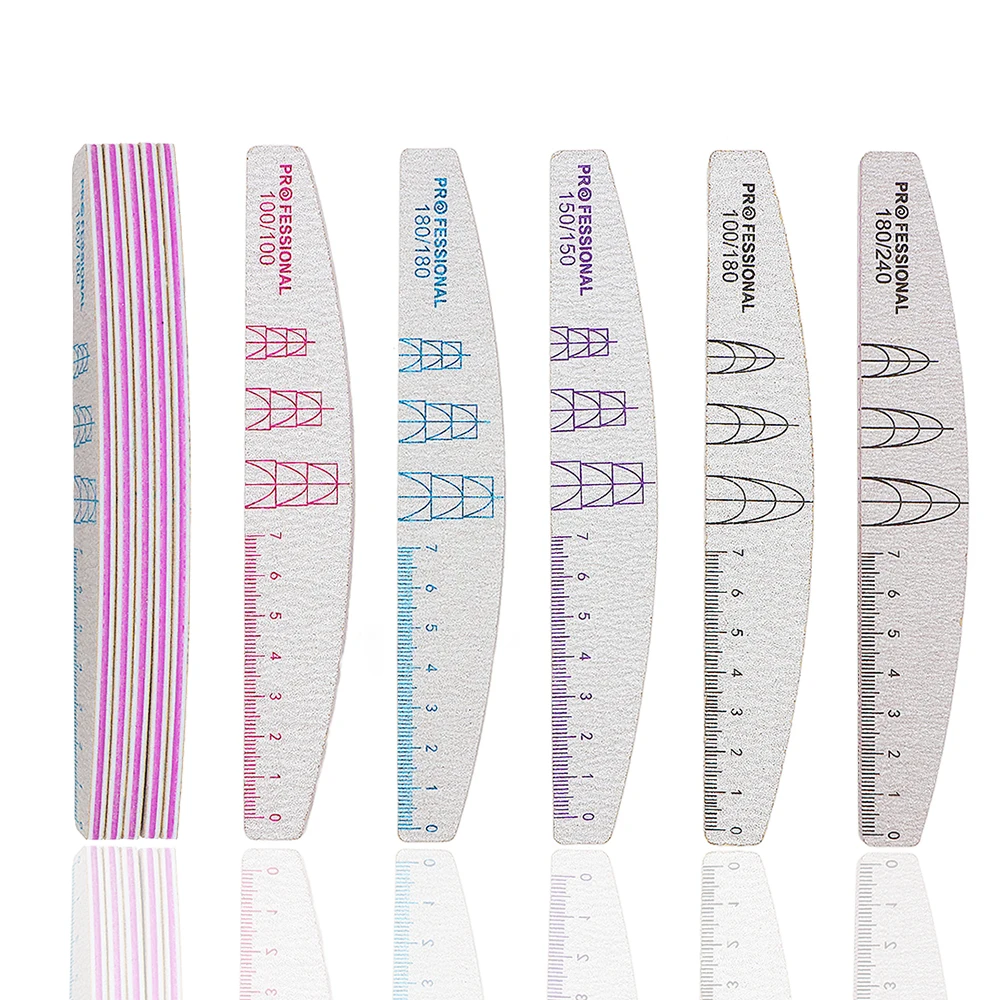 Nail File Buffer 100/180/240 Grit Half Moon Nail Files Double Side Sandpaper Nail Sanding Grinding Gel Nail Polish Manicure Tool