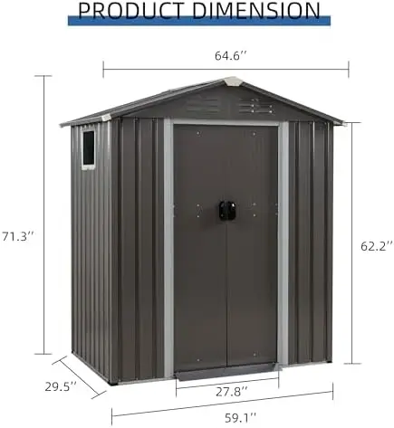 JY QAQA 5x3 FT Metal Outdoor Garden Storage Shed,Waterproof Metal Garden Sheds with Window and Lockable Double - view 3