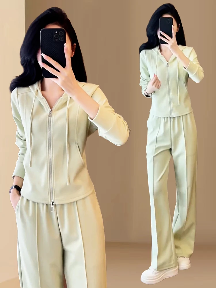 Casual sportkledingset Dames Faionable Hoodie Afslankende wijde pijpen broek Tweedelige set Herfst Nieuwe Sle Comfortabel ademend