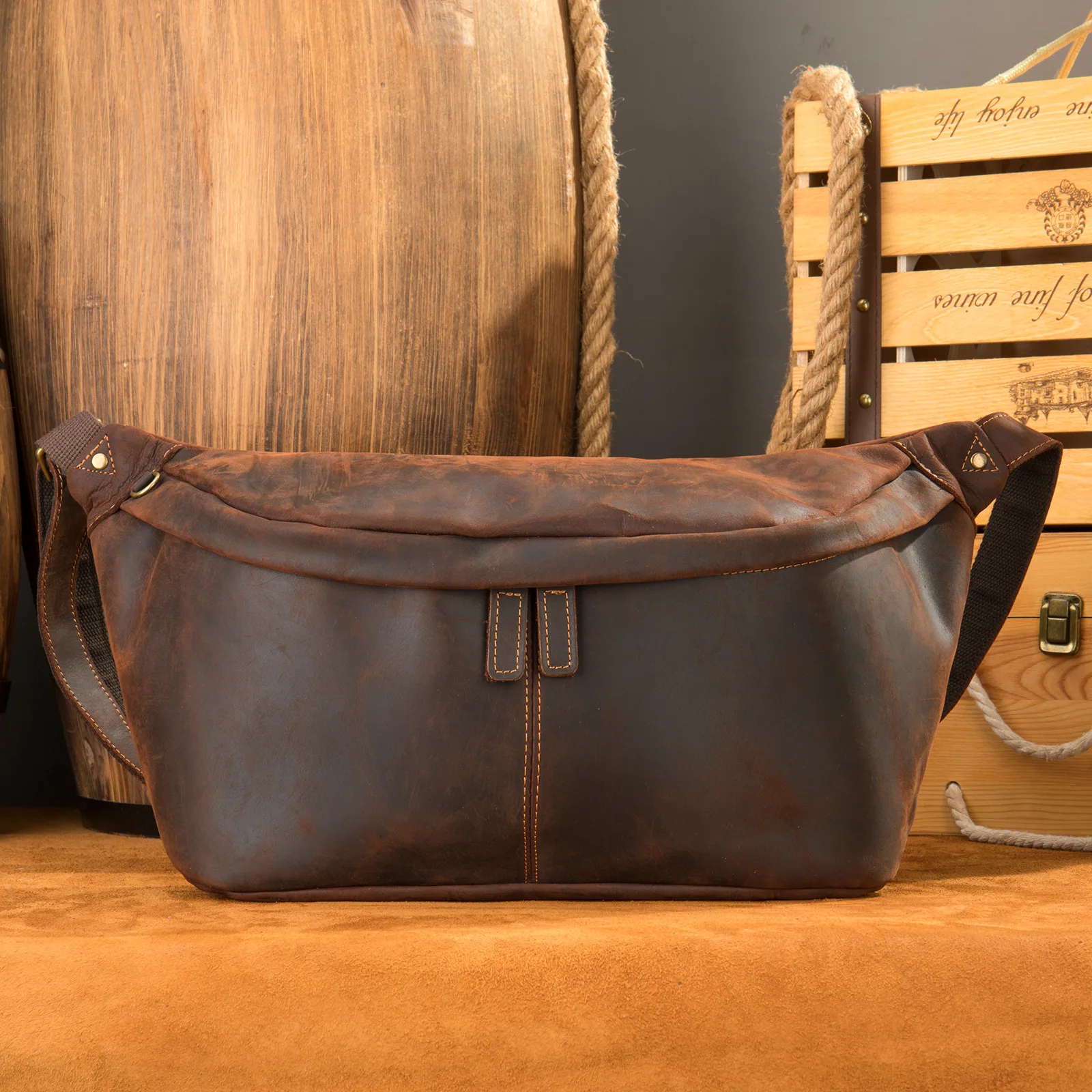 

Vintage Crazy Horse Leather Waist Bag for Men Genuine Leather Waist Pack Sling Bag Men's Fanny Pack for Riding Biker