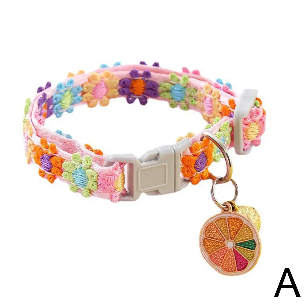 Collar de gato con flor de arcoíris a la moda con campana, accesorios con hebilla para cachorros y gatitos, Collar de encaje, Collar ajustable para perros y gatitos Colo G0S3