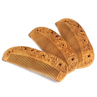 Natural Sandalwood Wood Comb Anti-Static Exquisite Double Sided Carved Wooden Hair Comb Birthday Gift for Girlfriend